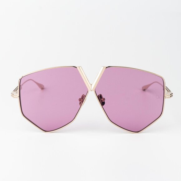 Valentino Men Sunglasses Titanium Gold Pink Oversized Aviator V - HEXAGON - Picture 4 of 14